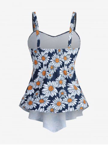 Plus Size Daisy Flower Print Layered Boyshorts Tankini Swimsuit