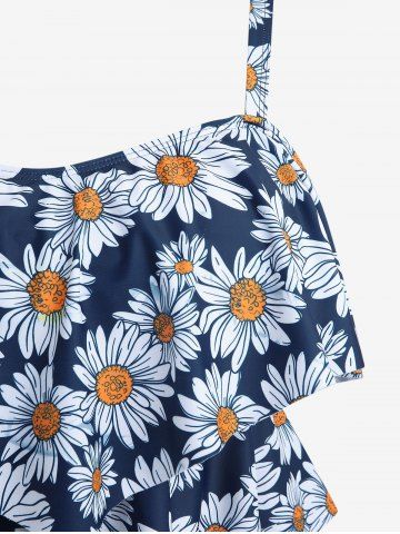 Plus Size Daisy Flower Print Layered Boyshorts Tankini Swimsuit