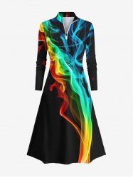 Plus Size Colorful Ombre Smoke Print Zipper A Line Dress -  