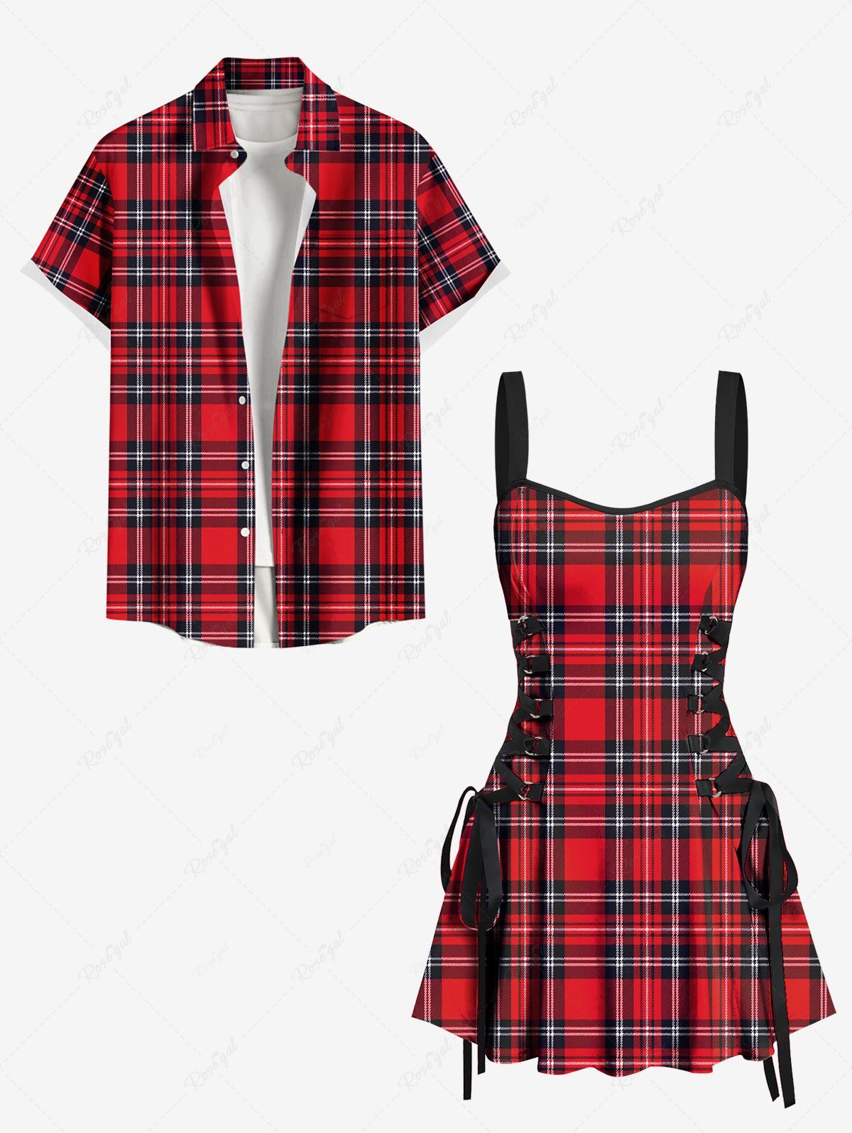 Latest Plaid Print Plus Size Matching Beach Outfit For Couples  