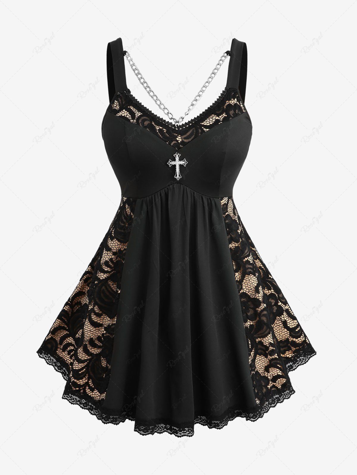 Outfits Plus Size Floral Lace Patchwork Cross Chain Backless Tank Top  