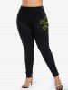 Chain Panel Butterfly Sleeve Surplice Top and Skull Printed Leggings Plus Size Outfit -  