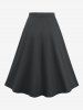Flocking Lace Up PU Strap Patchwork Top and Rose Flower Embossed Layered Skirt Plus Size Outfit -  