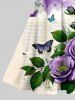 Floral Leaf Butterfly Ombre Cloud Newspaper Print Plus Size Matching Outfit For Couples -  