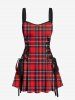 Plaid Print Plus Size Matching Beach Outfit For Couples -  