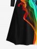 Plus Size Colorful Ombre Smoke Print Zipper A Line Dress -  