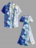 Plus Size Flowers Leaf Contrast Colorblock Print Split Hawaii Midi Dress -  