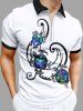 Plus Size Sea Waves Floral Turtle Print Zipper Hawaii Polo Shirt For Men -  