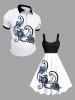 Plus Size Sea Waves Floral Turtle Print Hawaii Tank Dress -  