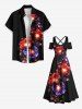 Plus Size Tropical Leaf Hibiscus Flowers Glitter 3D Print Cold Shoulder Crisscross Maxi Dress -  