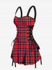 Plaid Print Lace Up Tank Dress -  
