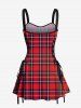 Plaid Print Lace Up Tank Dress -  