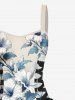 Tropical Hibiscus Flower Leaf Print Lace Up Hawaii Tank Dress -  