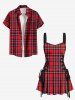 Plaid Print Lace Up Tank Dress -  