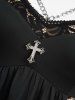 Plus Size Floral Lace Patchwork Cross Chain Backless Tank Top -  
