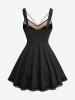 Plus Size Floral Lace Patchwork Cross Chain Backless Tank Top -  