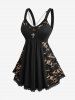 Plus Size Floral Lace Patchwork Cross Chain Backless Tank Top -  