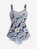 Plus Size Daisy Flower Print Layered Boyshorts Tankini Swimsuit -  