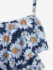 Plus Size Daisy Flower Print Layered Boyshorts Tankini Swimsuit -  