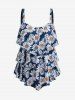 Plus Size Daisy Flower Print Layered Boyshorts Tankini Swimsuit -  