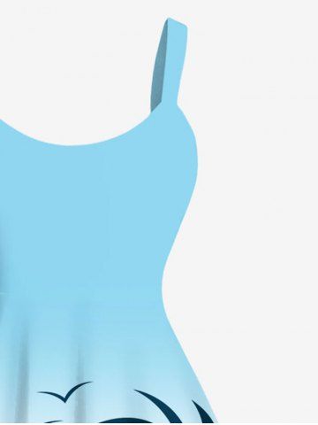 Plus Size Coconut Tree Sun Bird Ombre Print Hawaii Tank Dress