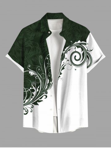 Plus Size Tropical Leaf Floral Print Buttons Pocket Hawaii Shirt For Men - WHITE - XL