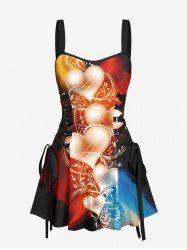 Ombre Heart Branch Light Beam Print Valentines Hawaii Lace Up A Line Tank Dress -  