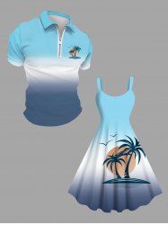 Coconut Tree Sun Bird Ombre Print Plus Size Matching Hawaii Beach Outfit For Couples -  
