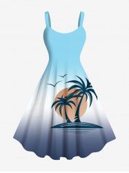 Plus Size Coconut Tree Sun Bird Ombre Print Hawaii Tank Dress -  