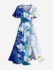 Flowers Leaf Contrast Colorblock Print Plus Size Matching Hawaii Beach Outfit For Couples -  