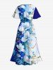 Flowers Leaf Contrast Colorblock Print Plus Size Matching Hawaii Beach Outfit For Couples -  
