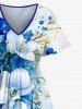 Flowers Leaf Contrast Colorblock Print Plus Size Matching Hawaii Beach Outfit For Couples -  