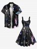 Plus Size Skull Chain Cross Fire Flame Print Hawaii A Line Tank Dress -  