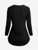 Textured Ribbed Knitted Curved Hem Crew Neck Top -  