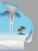 Plus Size Coconut Tree Sun Bird Ombre Print Zipper Hawaii Polo Shirt For Men -  