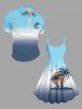 Plus Size Coconut Tree Sun Bird Ombre Print Hawaii Tank Dress -  