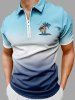 Plus Size Coconut Tree Sun Bird Ombre Print Zipper Hawaii Polo Shirt For Men -  