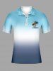 Plus Size Coconut Tree Sun Bird Ombre Print Zipper Hawaii Polo Shirt For Men -  