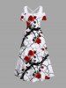 Plus Size Rose Flower Leaf Branch Print Cold Shoulder Crisscross Hawaii Maxi Dress -  