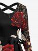Robe Ligne A Croisée 3D Rose et Papillon Imprimés de Grande Taille à Paillettes avec Ceinture - Multi-A XS