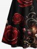 Robe Ligne A Croisée 3D Rose et Papillon Imprimés de Grande Taille à Paillettes avec Ceinture - Multi-A XL