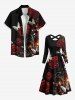 Robe Ligne A Croisée 3D Rose et Papillon Imprimés de Grande Taille à Paillettes avec Ceinture - Multi-A XL