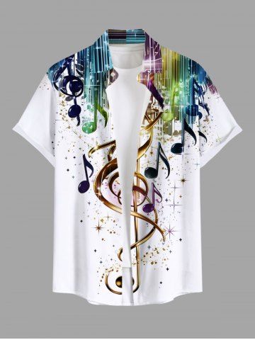 Plus Size Music Symbol Star Paint Print Hawaii Button Pocket Shirt For Men - WHITE - 4XL