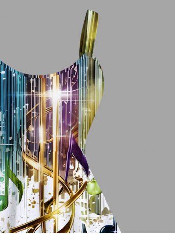 Plus Size Music Symbol Star Paint Print Hawaii A Line Dress