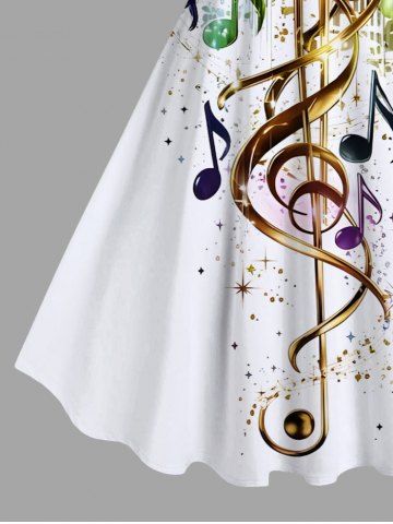 Plus Size Music Symbol Star Paint Print Hawaii A Line Dress