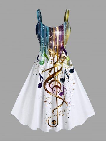 Plus Size Music Symbol Star Paint Print Hawaii A Line Dress