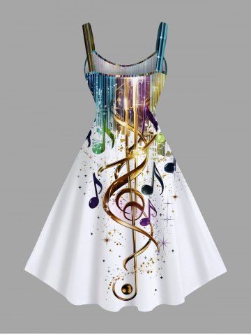 Plus Size Music Symbol Star Paint Print Hawaii A Line Dress