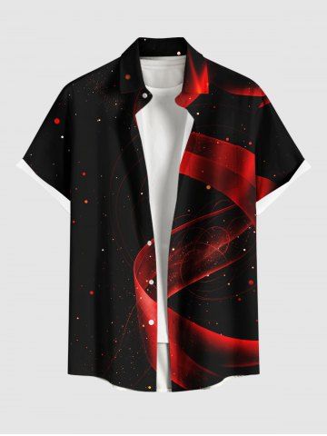 Plus Size Ombre Ribbon Galaxy Print Hawaii Button Pocket Shirt For Men - Black - Xl