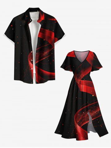 Ombre Ribbon Galaxy Print Plus Size Matching Hawaii Beach Outfit For Couples - BLACK