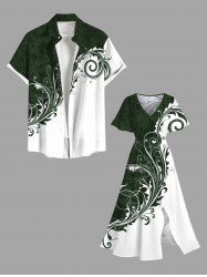 Costume D'habit de Grande Taille Imprimée de Feuilles Tropicales - Blanc 